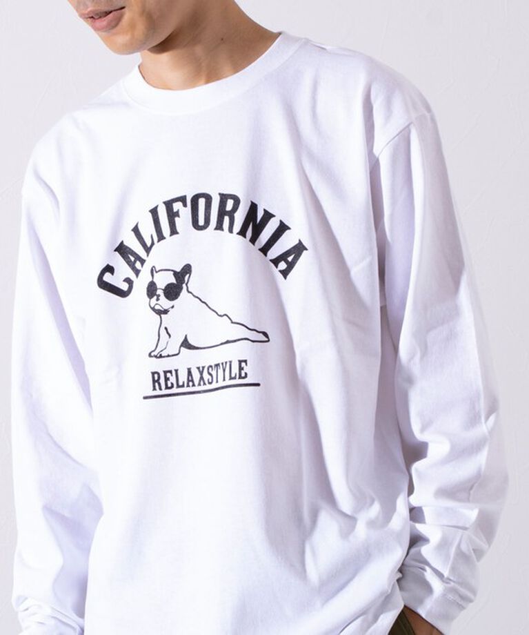 GLOSTER「【GLOSTER/グロスター】ヨガ犬 クルーネック ロングスリーブ 長袖プリントTシャツ」|Tシャツ・カットソー|ホワイト