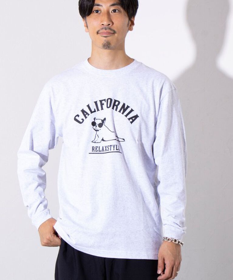 GLOSTER「【GLOSTER/グロスター】ヨガ犬 クルーネック ロングスリーブ 長袖プリントTシャツ」|Tシャツ・カットソー|ライトグレー