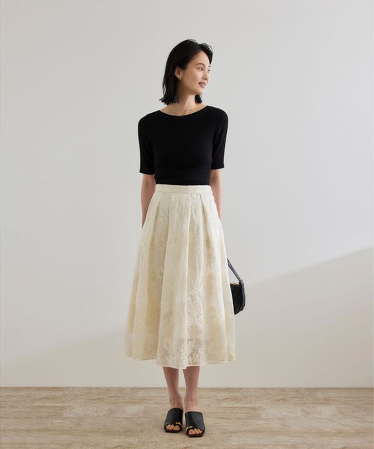ROPE「【WEB・一部店舗限定】前後2WAYボートネックリブ5分袖ニット/洗える」|ニット・セーター|