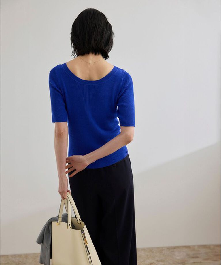 ROPE「【WEB・一部店舗限定】前後2WAYボートネックリブ5分袖ニット/洗える」|ニット・セーター|