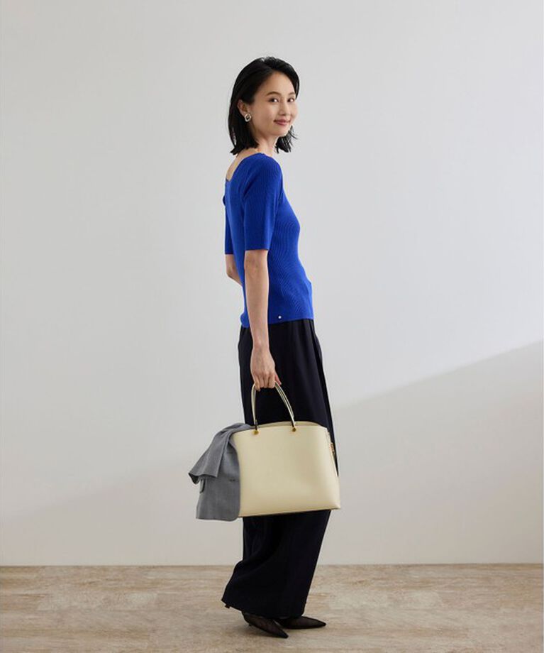 ROPE「【WEB・一部店舗限定】前後2WAYボートネックリブ5分袖ニット/洗える」|ニット・セーター|