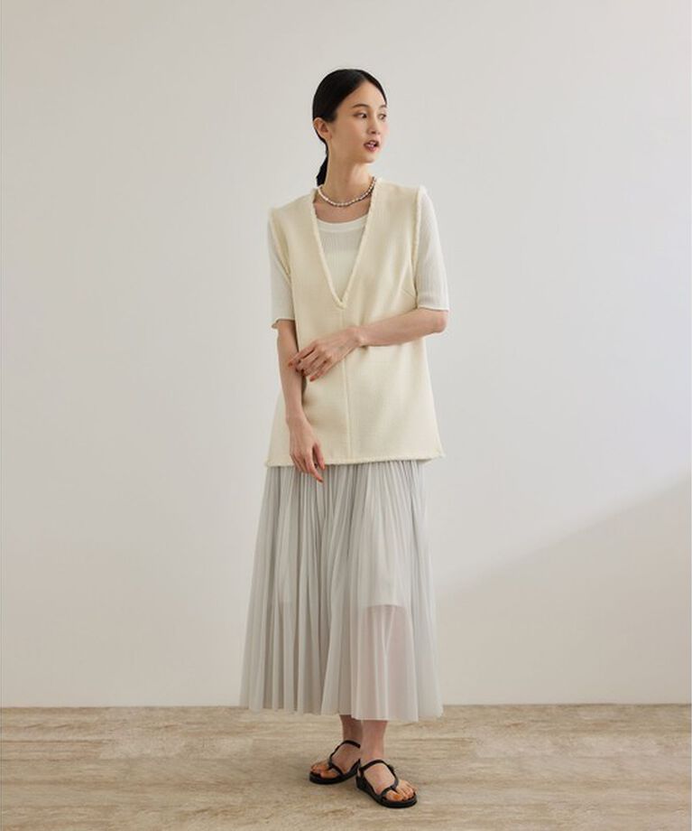ROPE「【WEB・一部店舗限定】前後2WAYボートネックリブ5分袖ニット/洗える」|ニット・セーター|