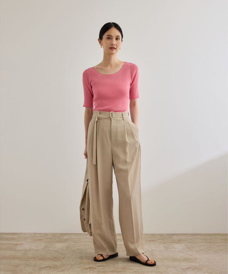ROPE「【WEB・一部店舗限定】前後2WAYボートネックリブ5分袖ニット/洗える」|ニット・セーター|