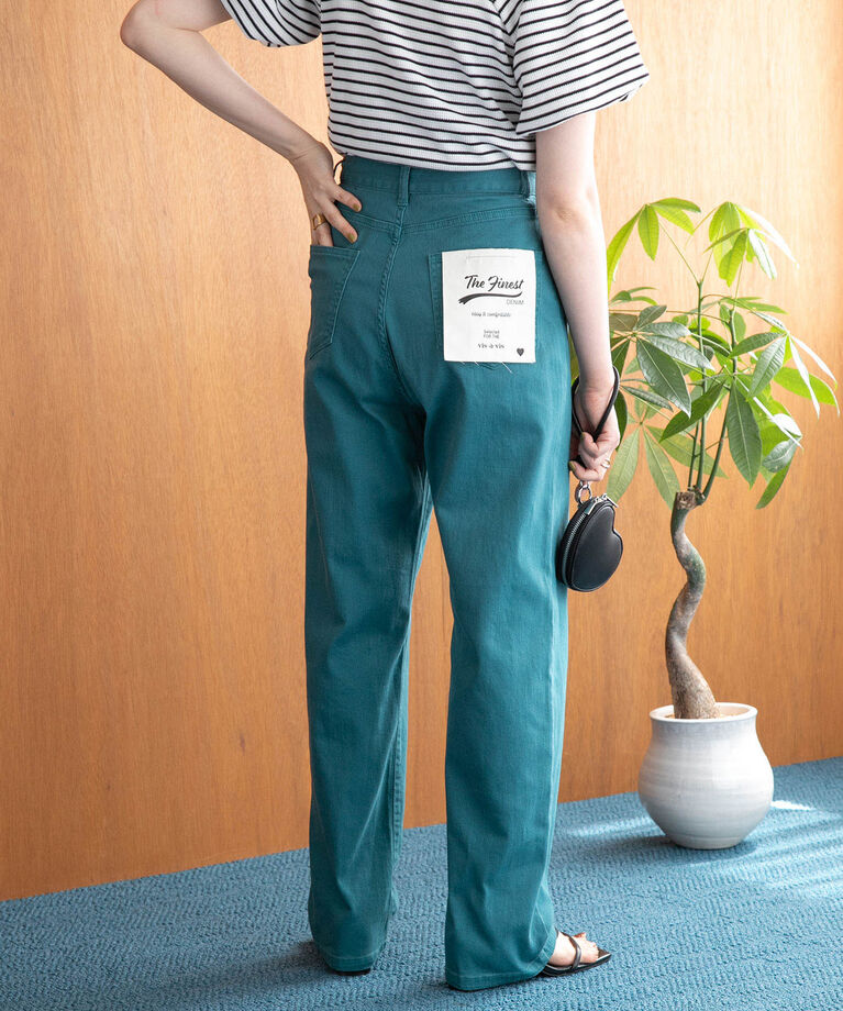 VIS「ツイル＆デニムストレートパンツ」|デニム|グリーン系(35)