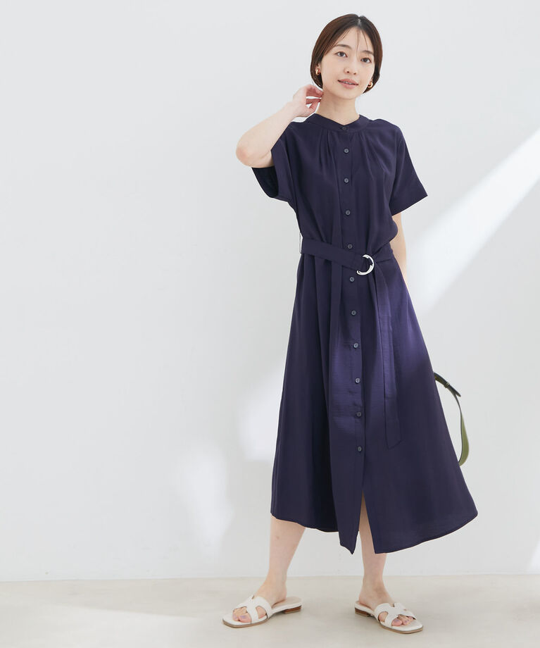VIS「【選べる着丈】【前後2WAY】無地＆花柄ウエストベルトシャツワンピース」|その他|