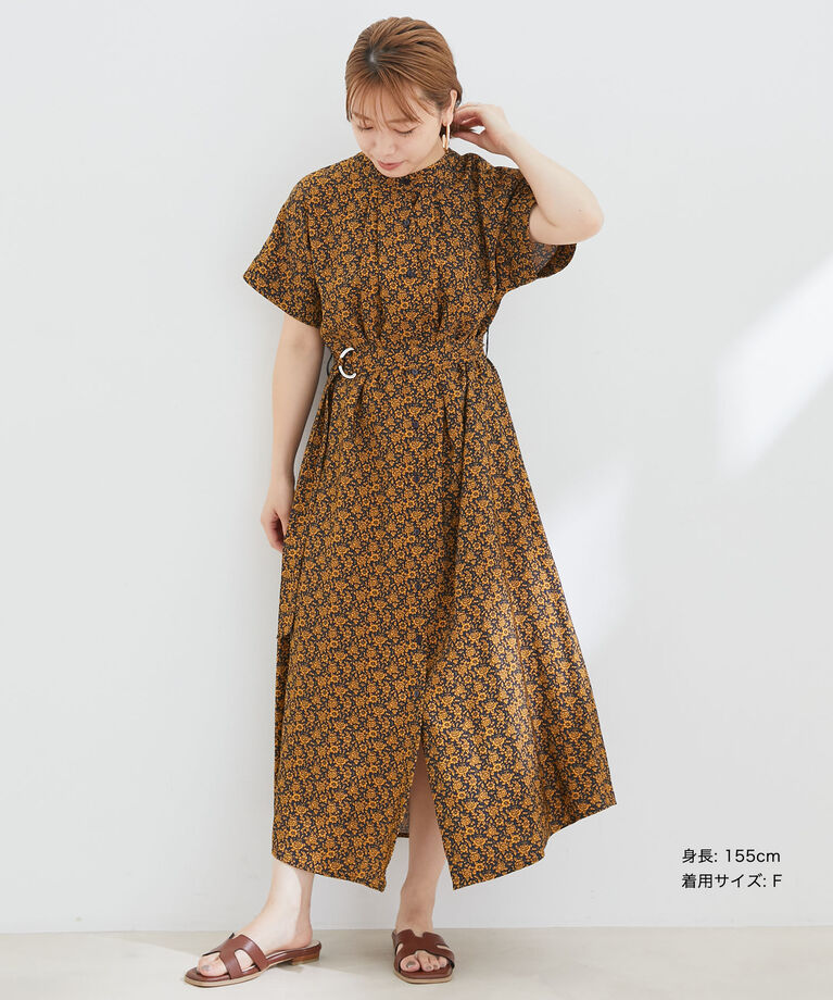 VIS「【選べる着丈】【前後2WAY】無地＆花柄ウエストベルトシャツワンピース」|その他|