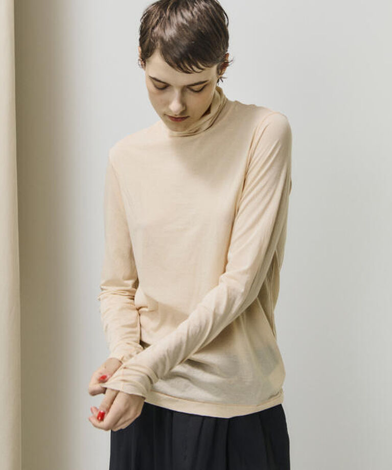 unfil「unfil | ツイストコットン シアーハイネック長袖Tシャツ WOMEN」|Tシャツ・カットソー|