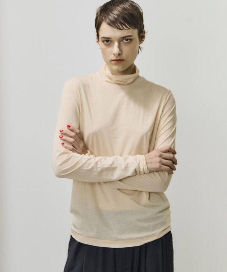 unfil「unfil | ツイストコットン シアーハイネック長袖Tシャツ WOMEN」|Tシャツ・カットソー|
