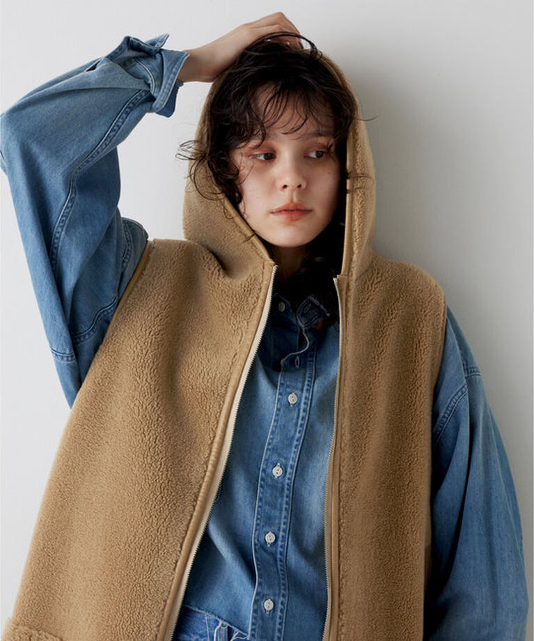 THE PAUSE「【THE PAUSE】ボアフードロングジレ」|ベスト・ジレ|