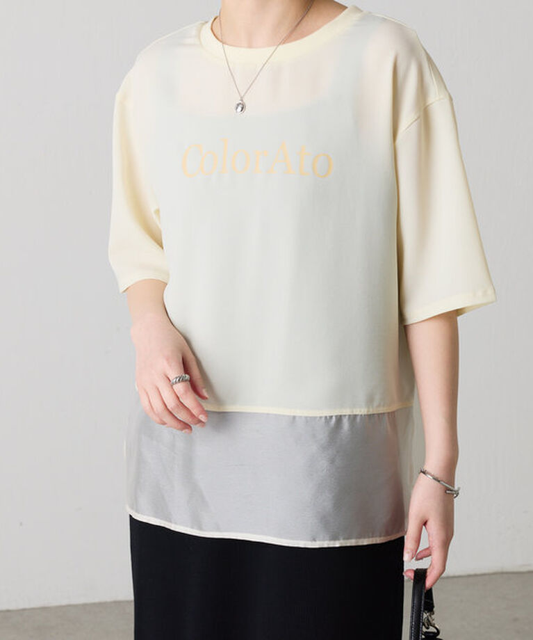  「	裾シアーロゴハーフスリーブTシャツ」|Tシャツ・カットソー|アイボリー