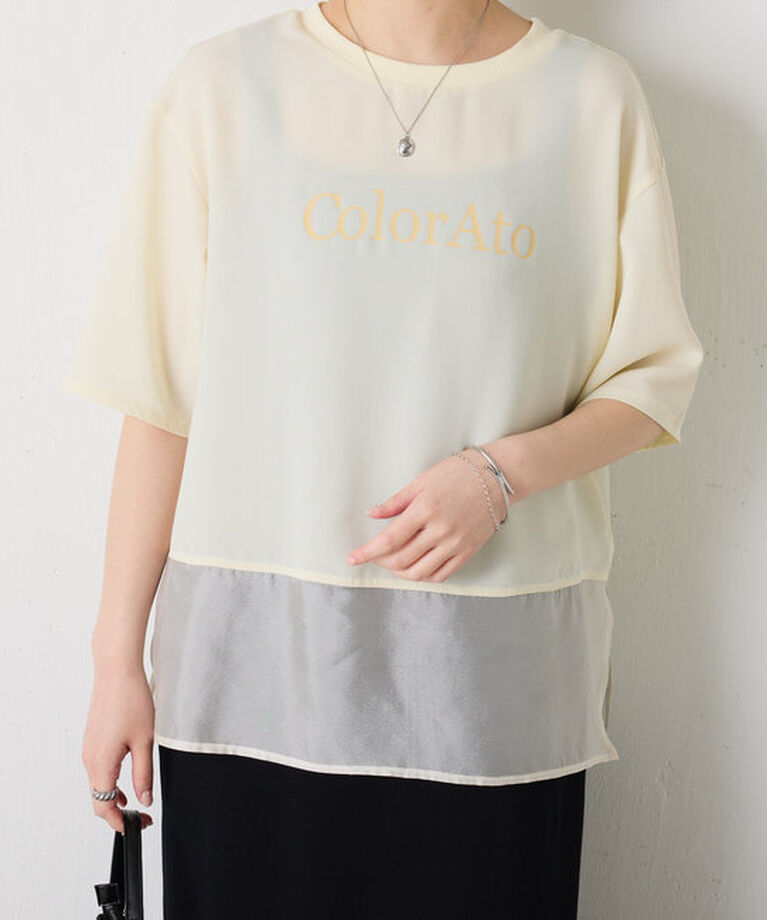  「	裾シアーロゴハーフスリーブTシャツ」|Tシャツ・カットソー|