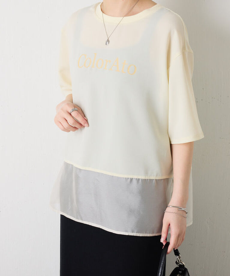  「	裾シアーロゴハーフスリーブTシャツ」|Tシャツ・カットソー|