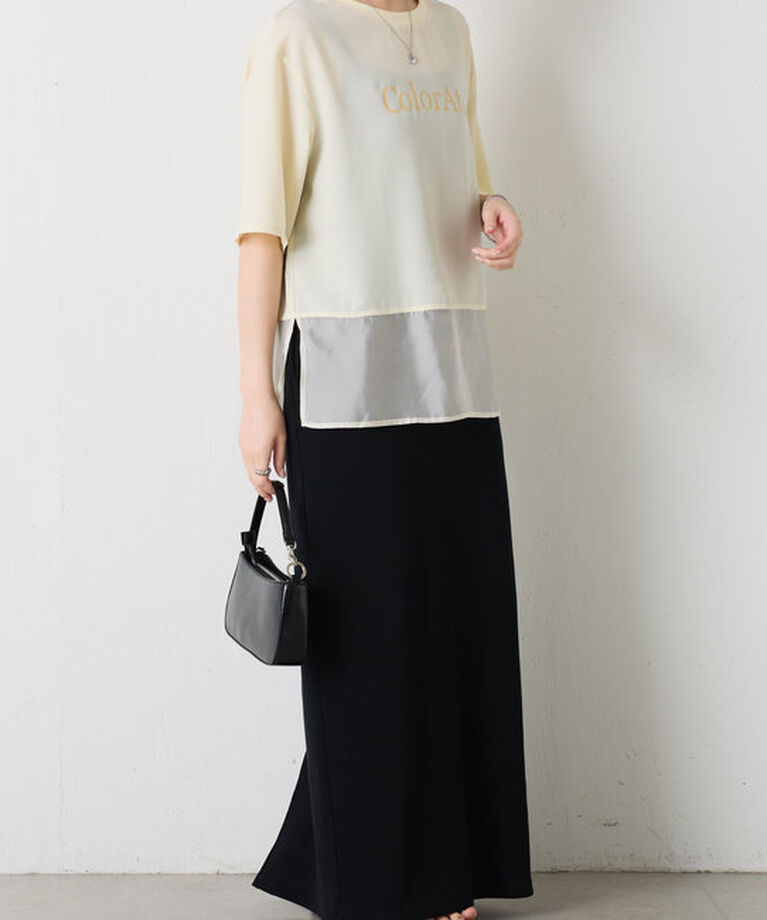  「	裾シアーロゴハーフスリーブTシャツ」|Tシャツ・カットソー|