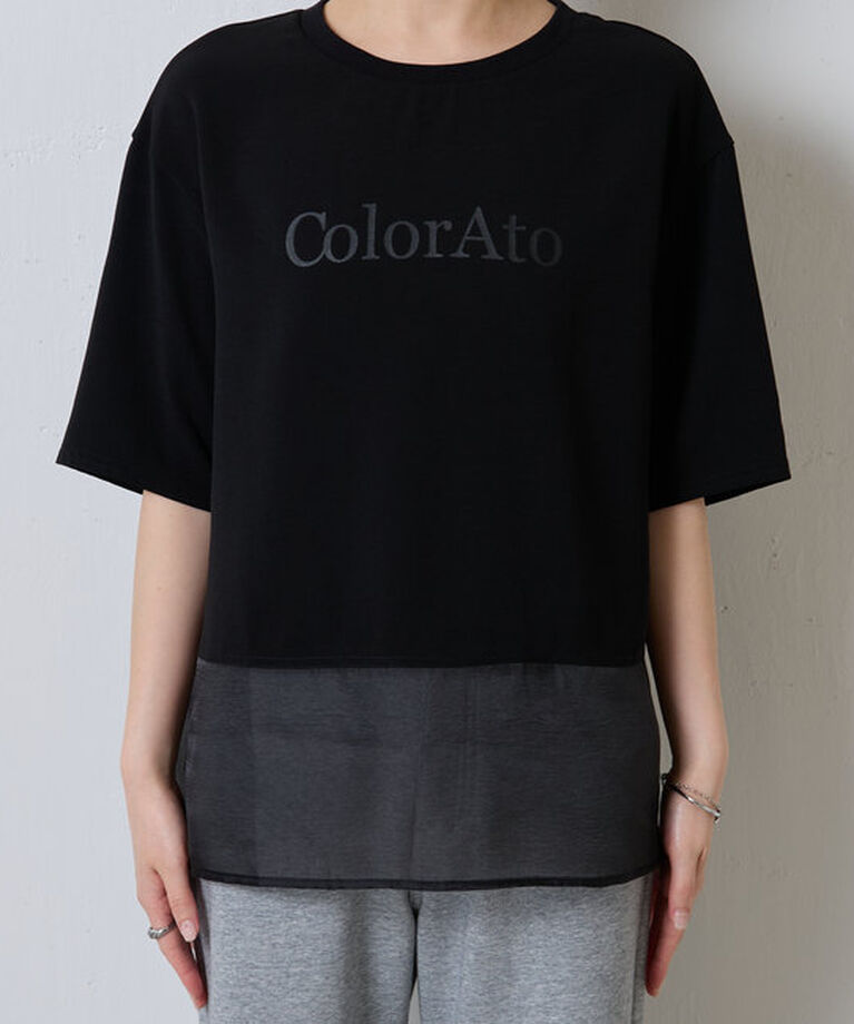  「	裾シアーロゴハーフスリーブTシャツ」|Tシャツ・カットソー|