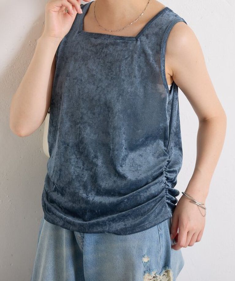  「シアークラッシュベロア２WAYタンクトップ」|Tシャツ・カットソー|ブルー