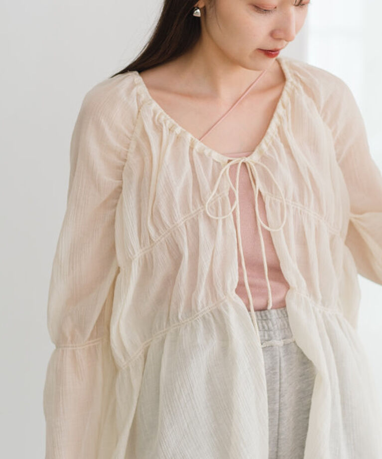  「【S.Lサイズ展開/前後2WAY】シャーリングシアーブラウス」|シャツ・ブラウス|