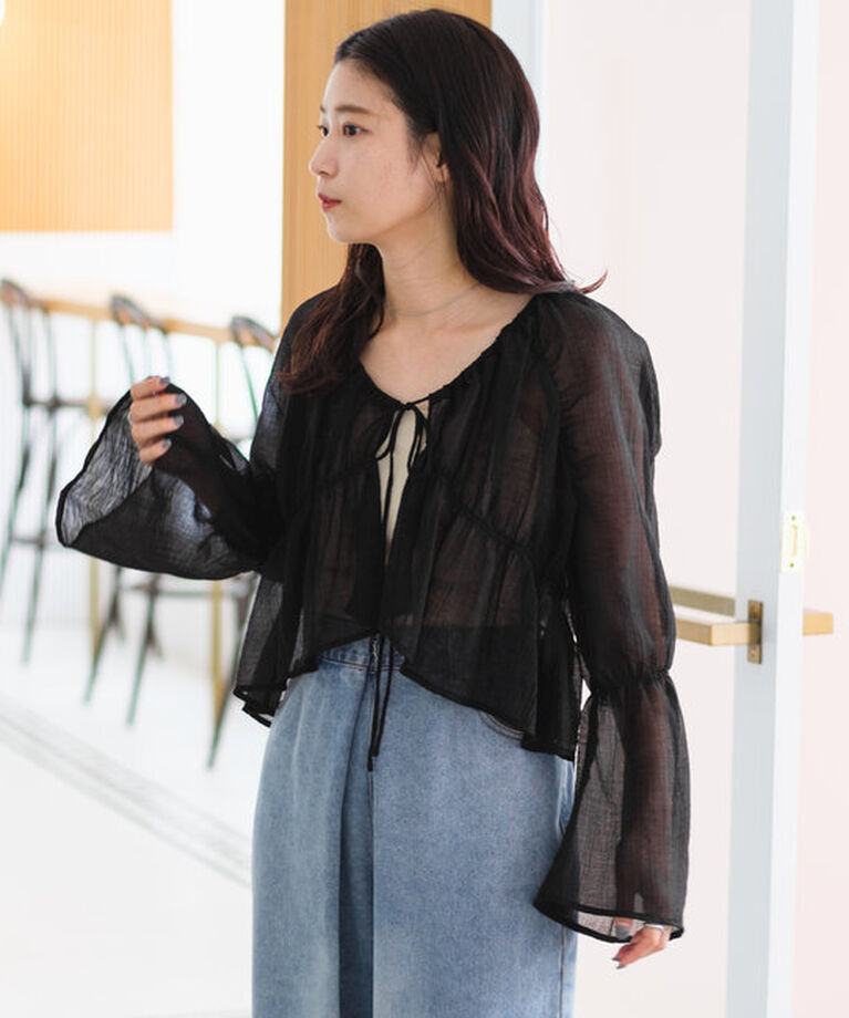  「【S.Lサイズ展開/前後2WAY】シャーリングシアーブラウス」|シャツ・ブラウス|