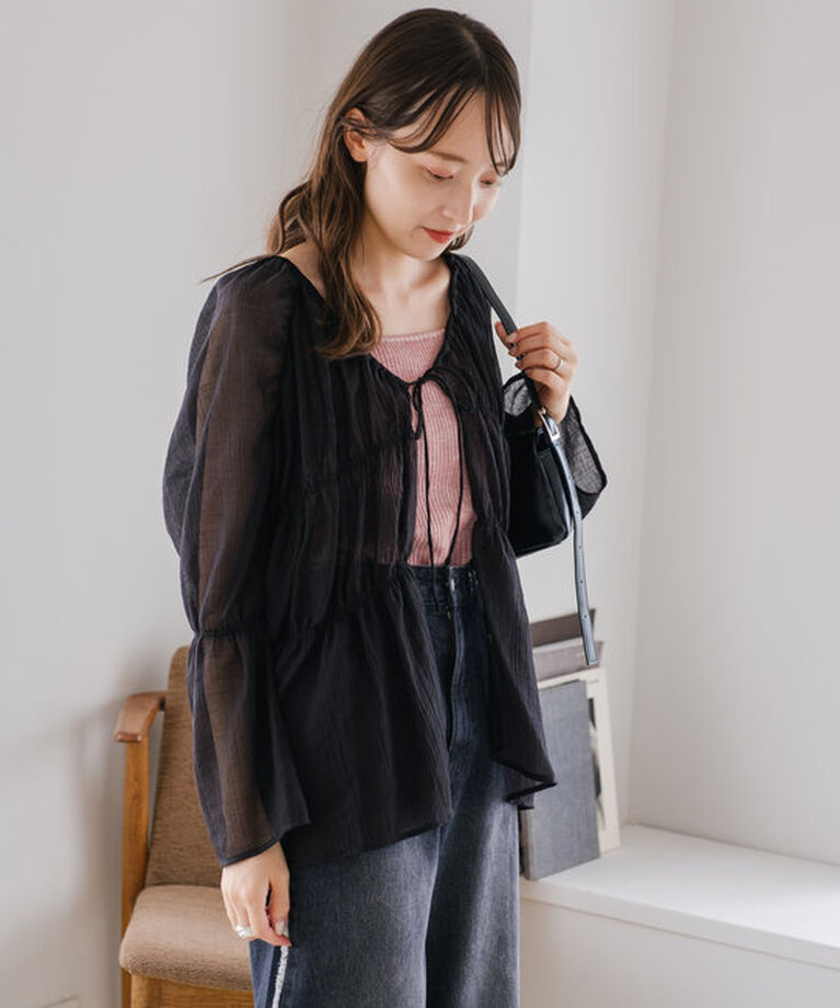  「【S.Lサイズ展開/前後2WAY】シャーリングシアーブラウス」|シャツ・ブラウス|