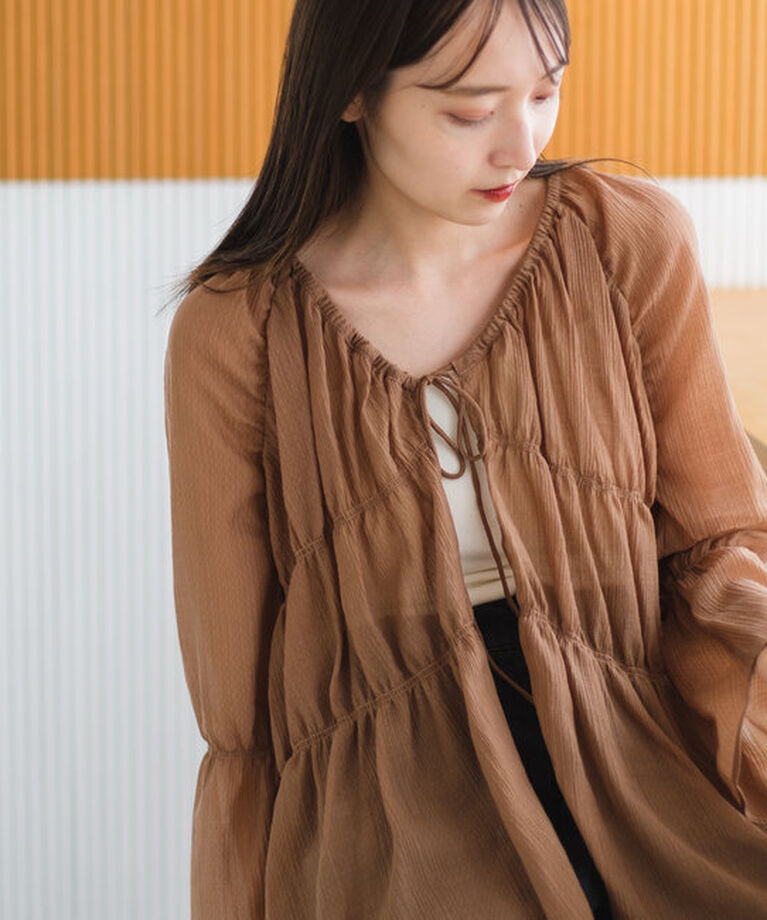  「【S.Lサイズ展開/前後2WAY】シャーリングシアーブラウス」|シャツ・ブラウス|