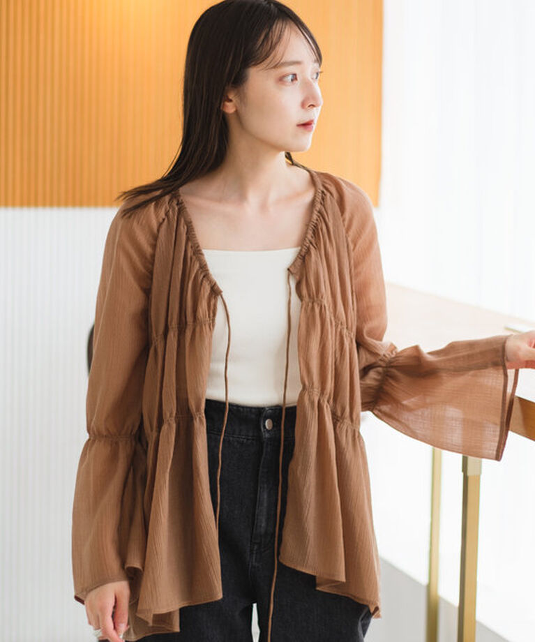  「【S.Lサイズ展開/前後2WAY】シャーリングシアーブラウス」|シャツ・ブラウス|