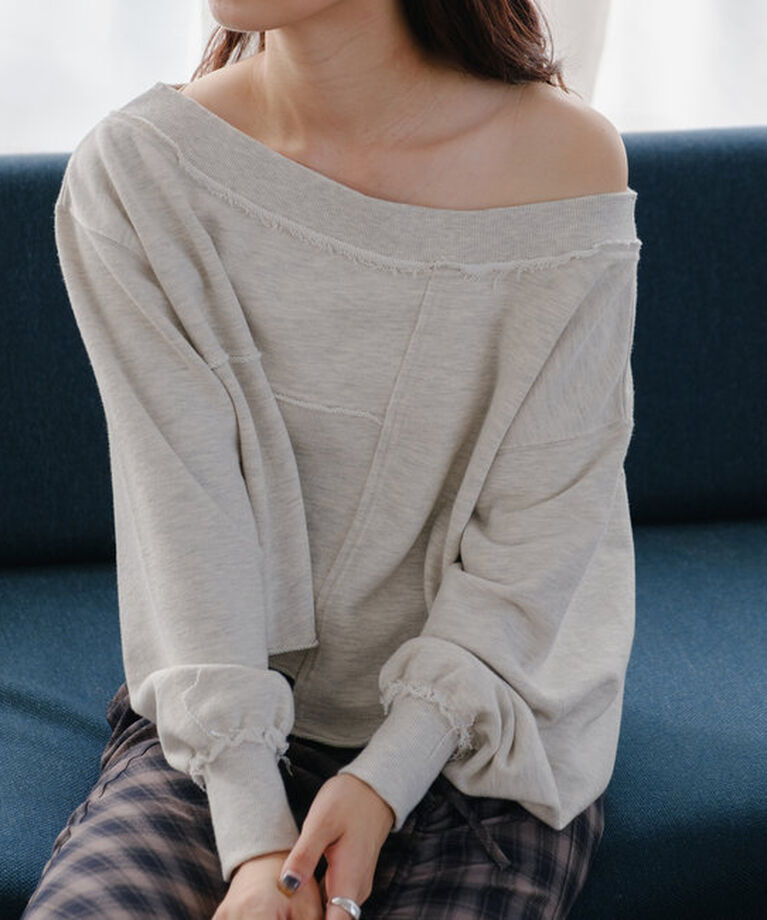  「【S.Lサイズ/前後2WAY/4色展開】パッチワークオフショルスウェット」|Tシャツ・カットソー|アイボリー