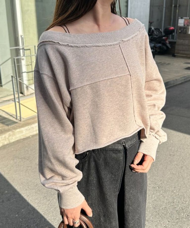  「【S.Lサイズ/前後2WAY/4色展開】パッチワークオフショルスウェット」|Tシャツ・カットソー|