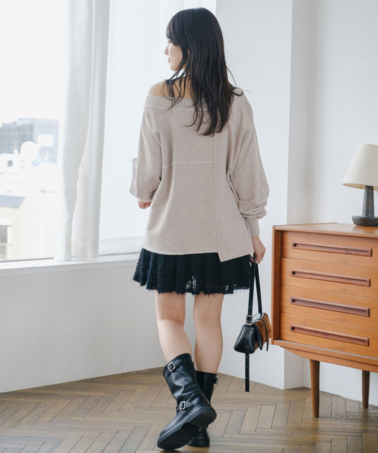  「【S.Lサイズ/前後2WAY/4色展開】パッチワークオフショルスウェット」|Tシャツ・カットソー|