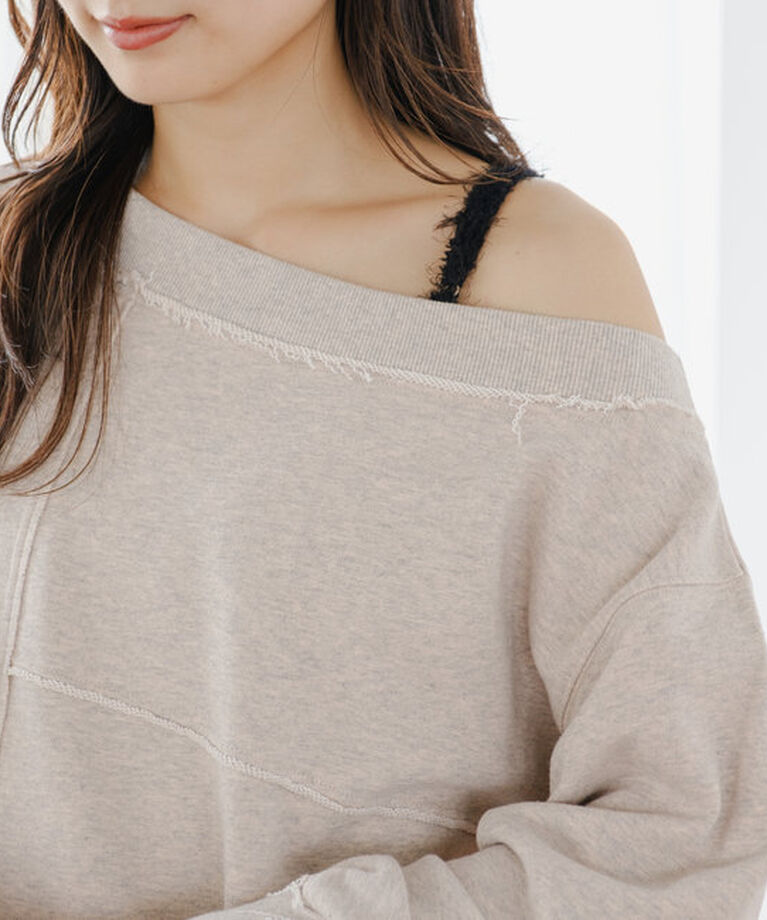  「【S.Lサイズ/前後2WAY/4色展開】パッチワークオフショルスウェット」|Tシャツ・カットソー|