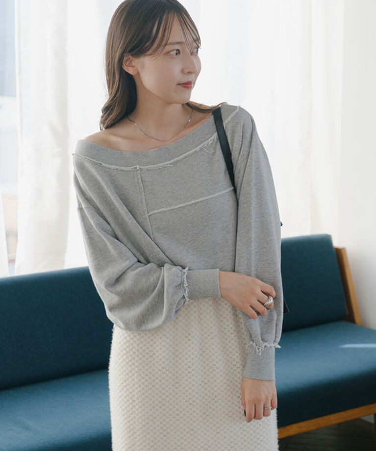  「【S.Lサイズ/前後2WAY/4色展開】パッチワークオフショルスウェット」|Tシャツ・カットソー|