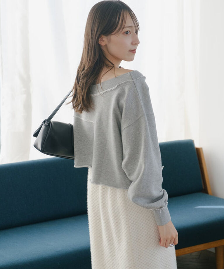  「【S.Lサイズ/前後2WAY/4色展開】パッチワークオフショルスウェット」|Tシャツ・カットソー|