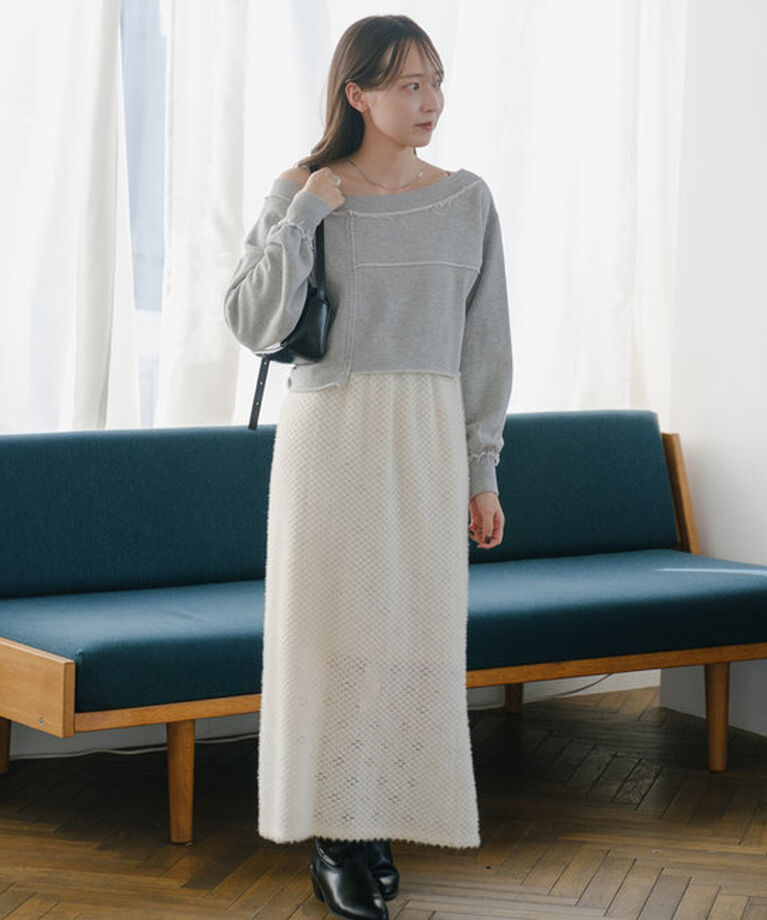  「【S.Lサイズ/前後2WAY/4色展開】パッチワークオフショルスウェット」|Tシャツ・カットソー|