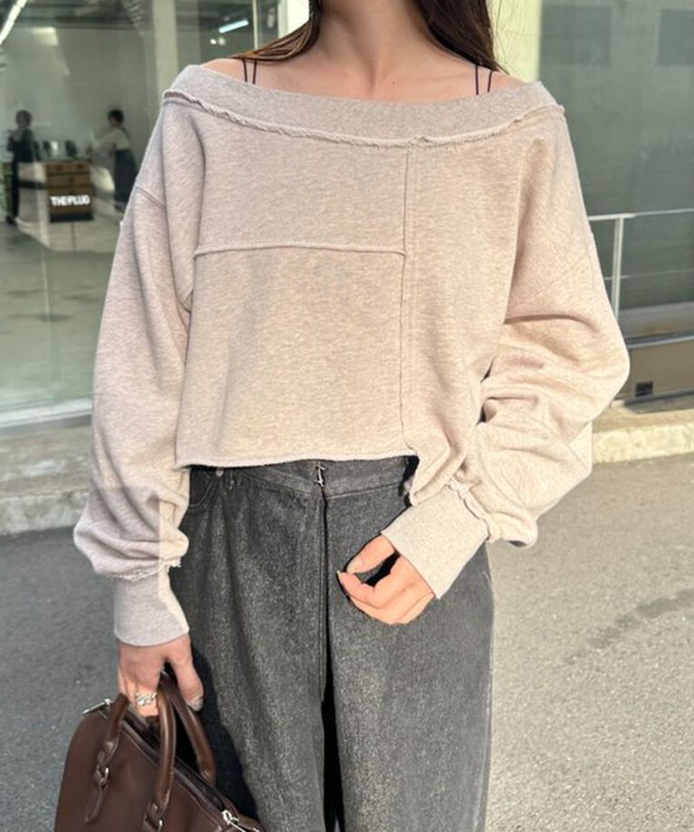  「【S.Lサイズ/前後2WAY/4色展開】パッチワークオフショルスウェット」|Tシャツ・カットソー|