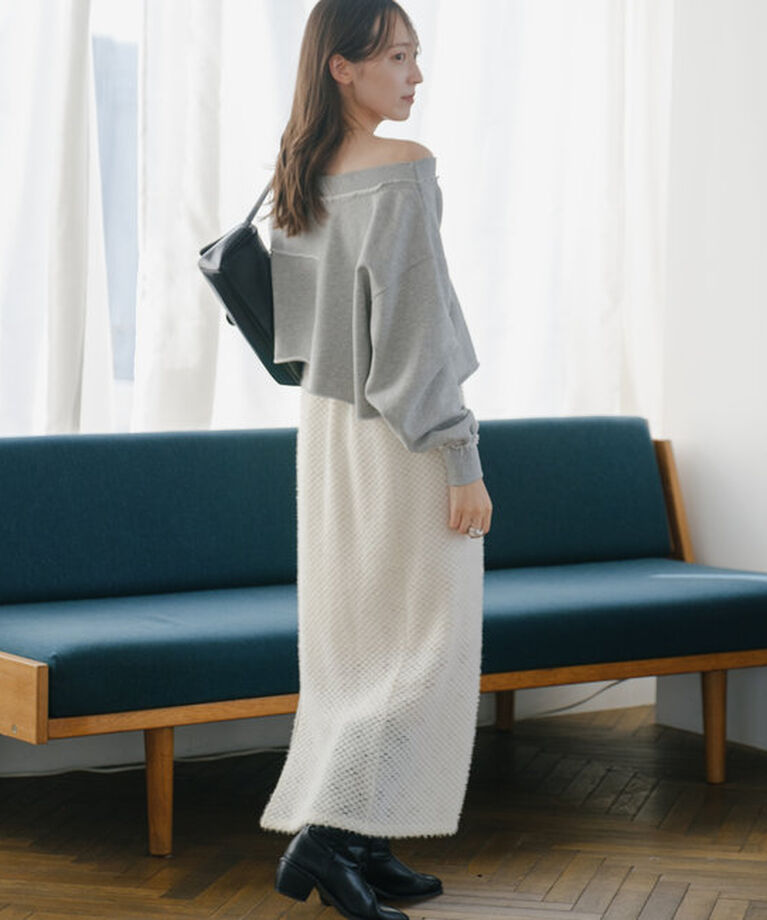  「【S.Lサイズ/前後2WAY/4色展開】パッチワークオフショルスウェット」|Tシャツ・カットソー|
