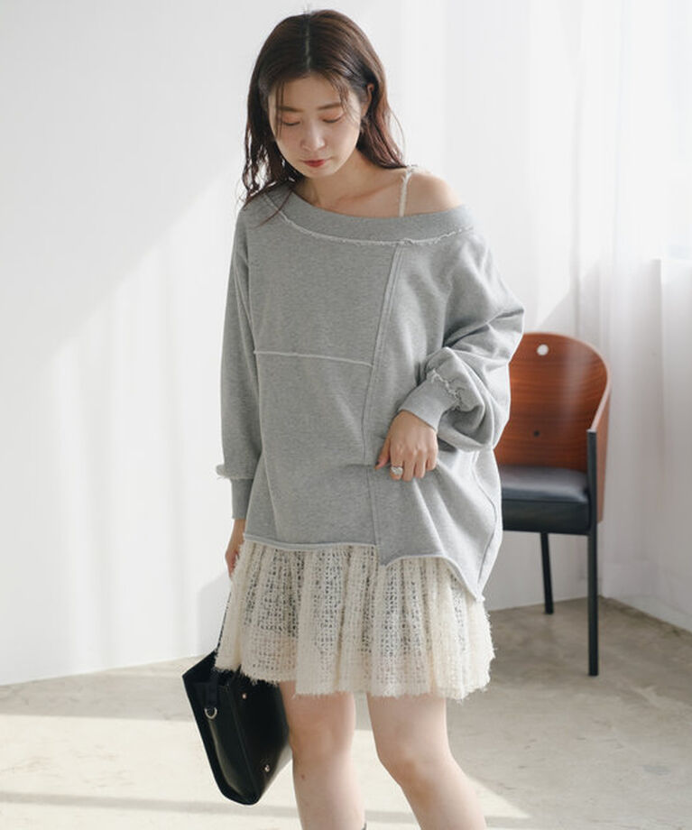  「【S.Lサイズ/前後2WAY/4色展開】パッチワークオフショルスウェット」|Tシャツ・カットソー|
