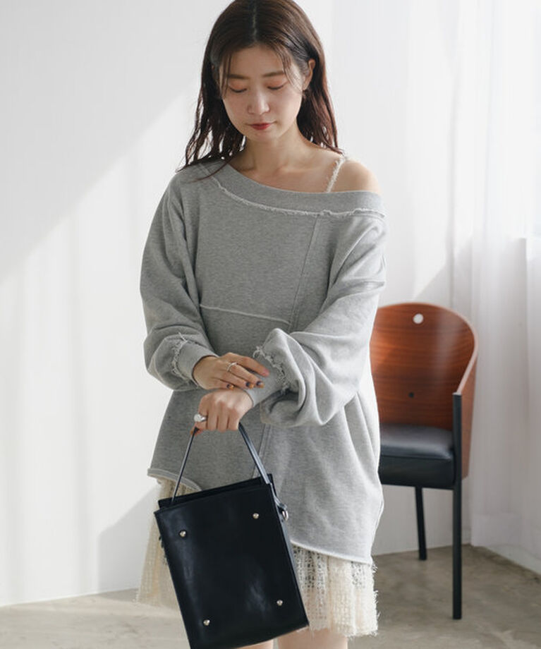  「【S.Lサイズ/前後2WAY/4色展開】パッチワークオフショルスウェット」|Tシャツ・カットソー|