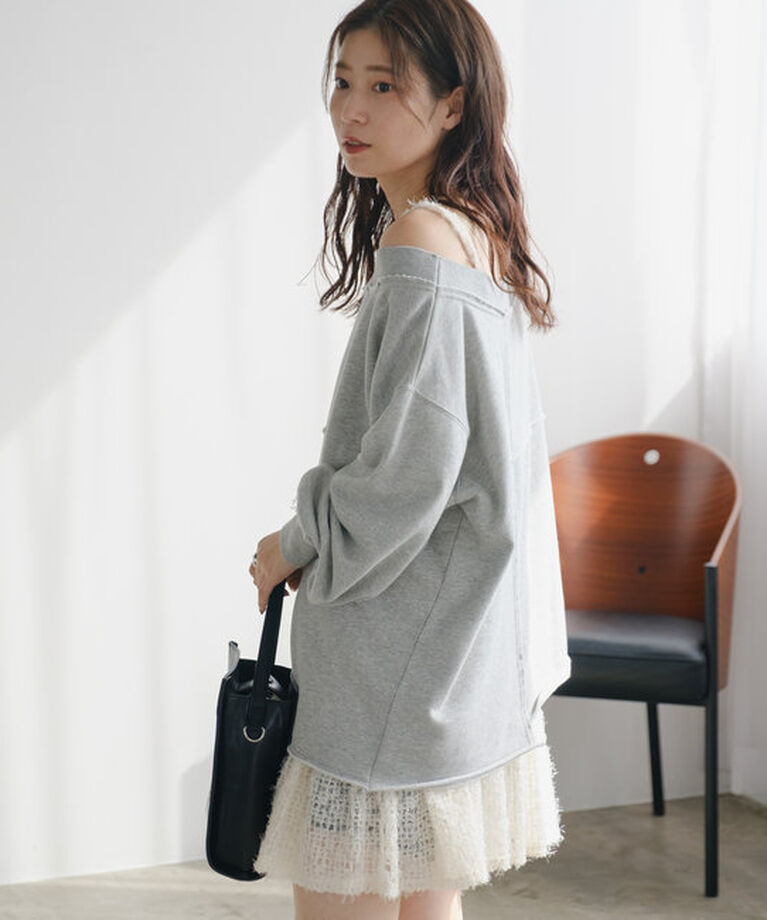  「【S.Lサイズ/前後2WAY/4色展開】パッチワークオフショルスウェット」|Tシャツ・カットソー|