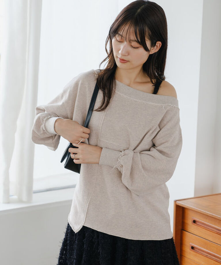  「【S.Lサイズ/前後2WAY/4色展開】パッチワークオフショルスウェット」|Tシャツ・カットソー|