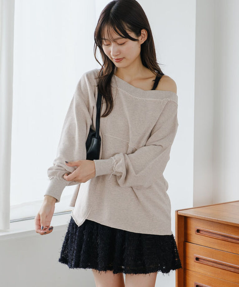 「【S.Lサイズ/前後2WAY/4色展開】パッチワークオフショルスウェット」|Tシャツ・カットソー|