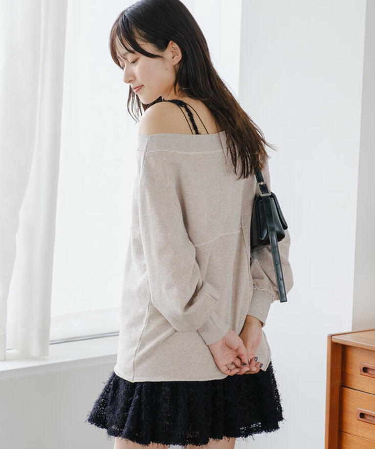  「【S.Lサイズ/前後2WAY/4色展開】パッチワークオフショルスウェット」|Tシャツ・カットソー|
