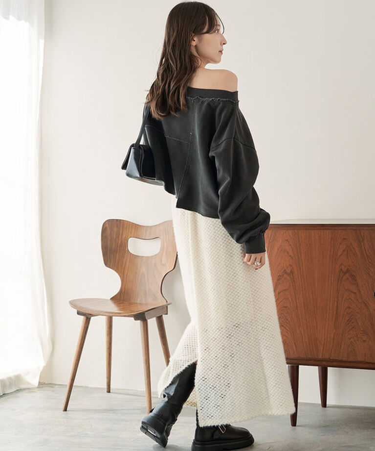  「【S.Lサイズ/前後2WAY/4色展開】パッチワークオフショルスウェット」|Tシャツ・カットソー|