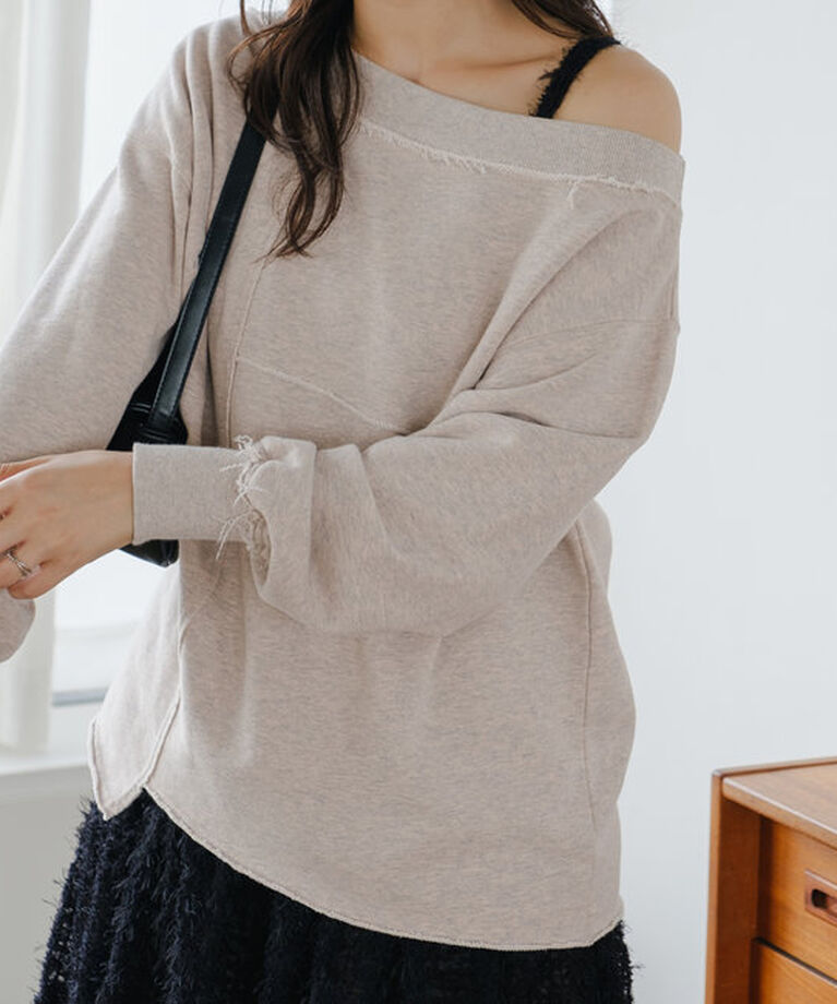  「【S.Lサイズ/前後2WAY/4色展開】パッチワークオフショルスウェット」|Tシャツ・カットソー|ピンク