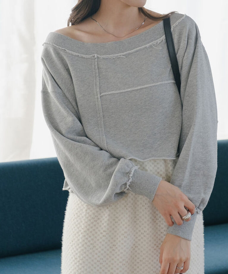  「【S.Lサイズ/前後2WAY/4色展開】パッチワークオフショルスウェット」|Tシャツ・カットソー|グレー