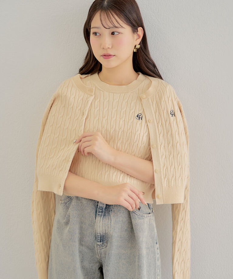  「【SET ITEM】アンサンブルケーブル胸刺繍カーディガン」|カーディガン|