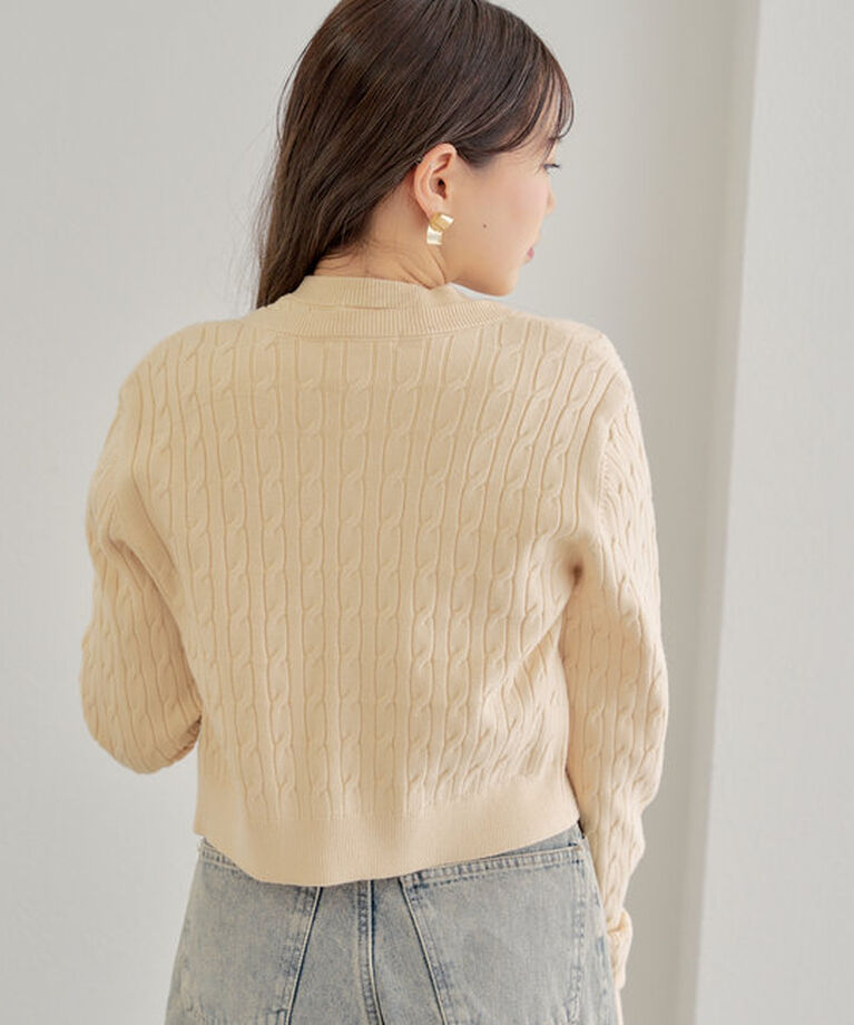  「【SET ITEM】アンサンブルケーブル胸刺繍カーディガン」|カーディガン|