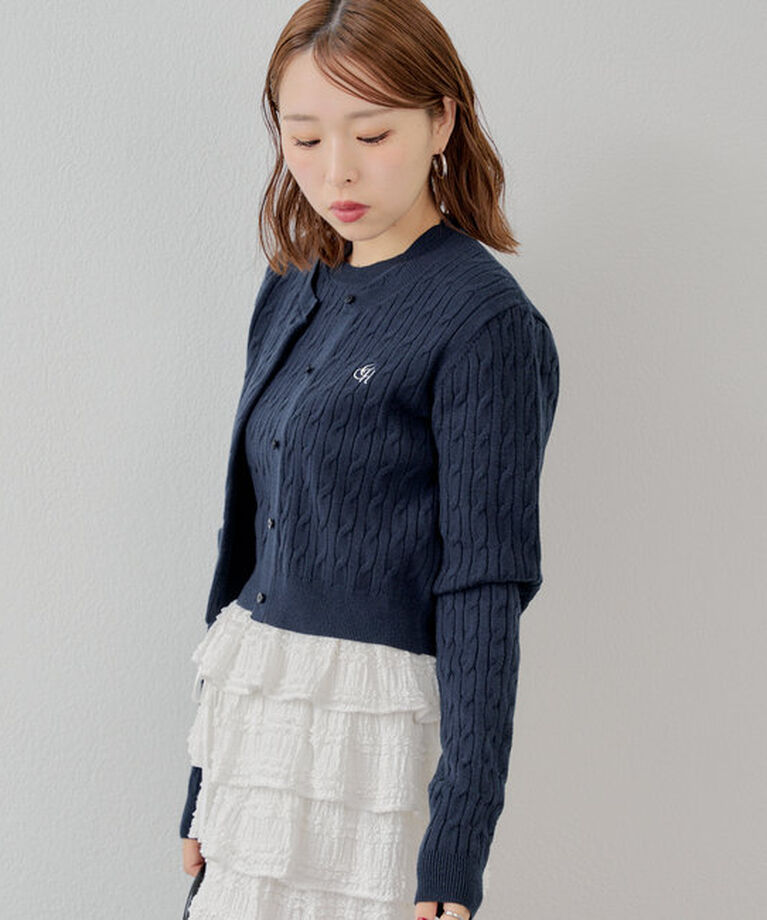  「【SET ITEM】アンサンブルケーブル胸刺繍カーディガン」|カーディガン|