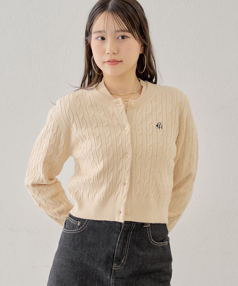  「【SET ITEM】アンサンブルケーブル胸刺繍カーディガン」|カーディガン|