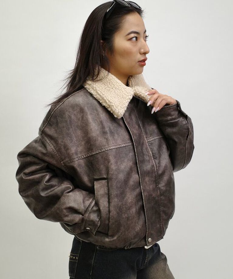  「【UNISEX/サイズ展開あり】3way ヴィンテージライクレザーボアブルゾン」|ブルゾン・スタジャン|