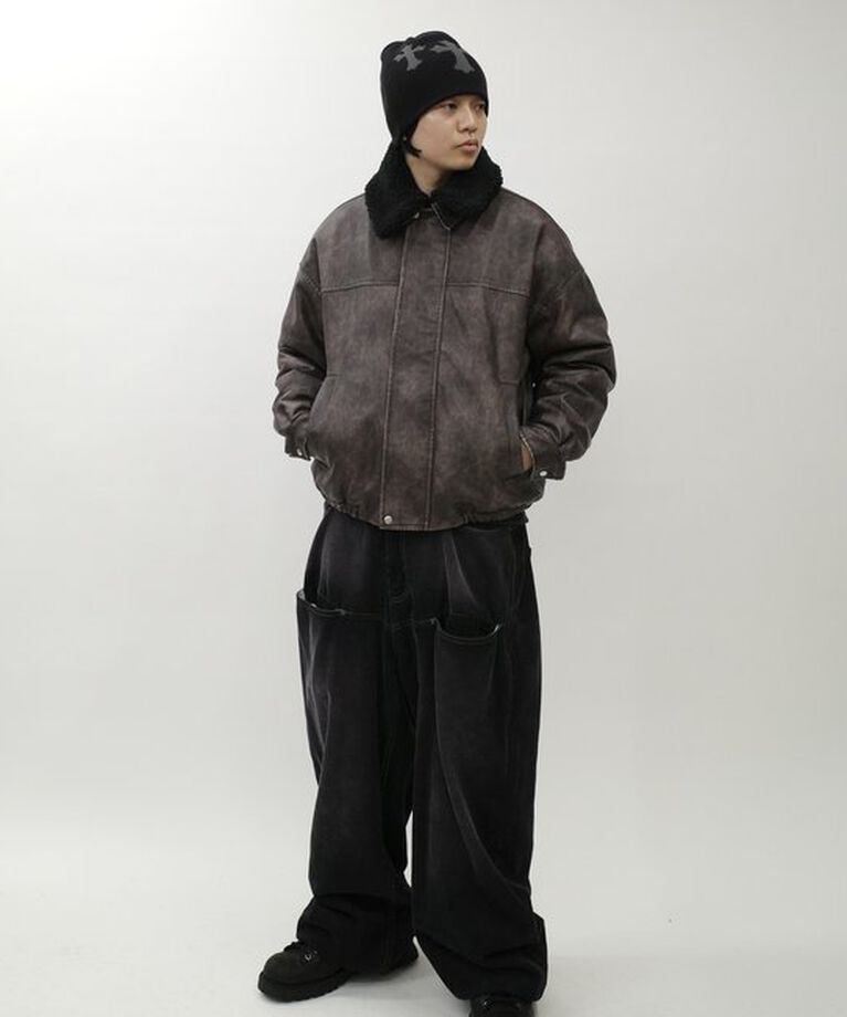 「【UNISEX/サイズ展開あり】3way ヴィンテージライクレザーボアブルゾン」|ブルゾン・スタジャン|