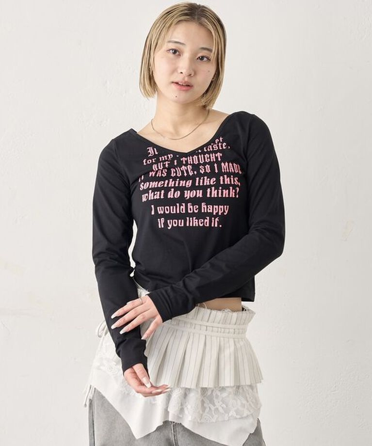  「メッセージVネックトップス」|Tシャツ・カットソー|
