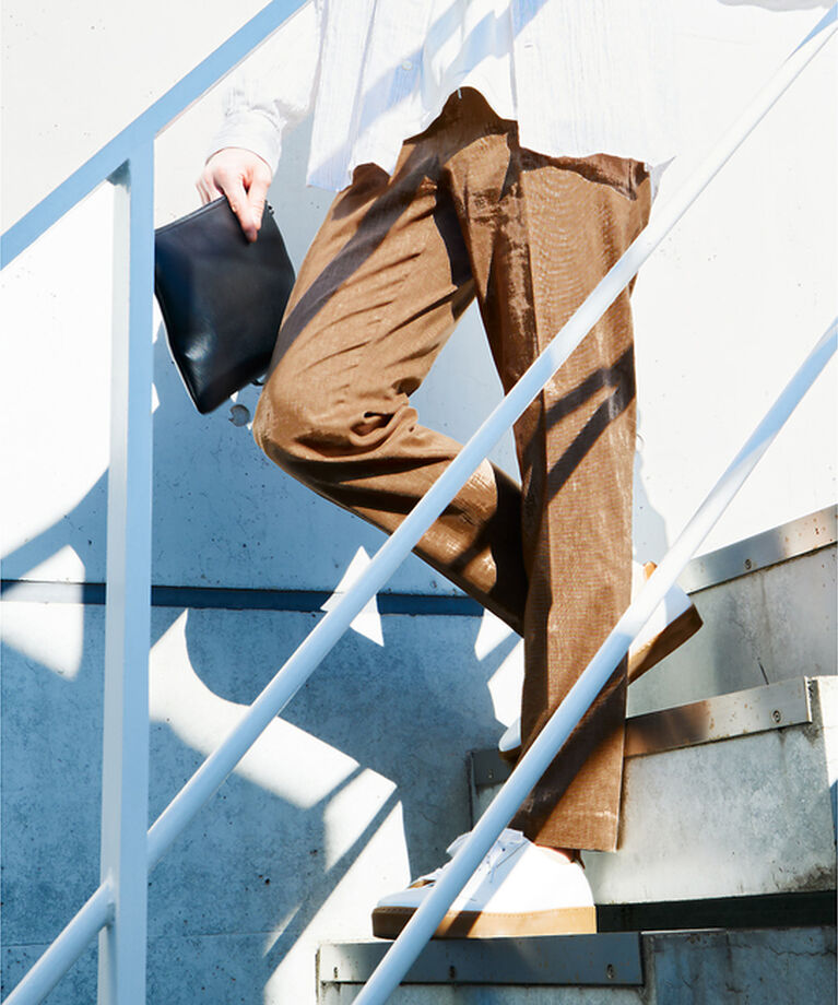 ABAHOUSE「【セットアップ対応】ソロストレッチ リネン テーパード パンツ / スラックス」|スラックス|ブラウン系その他1